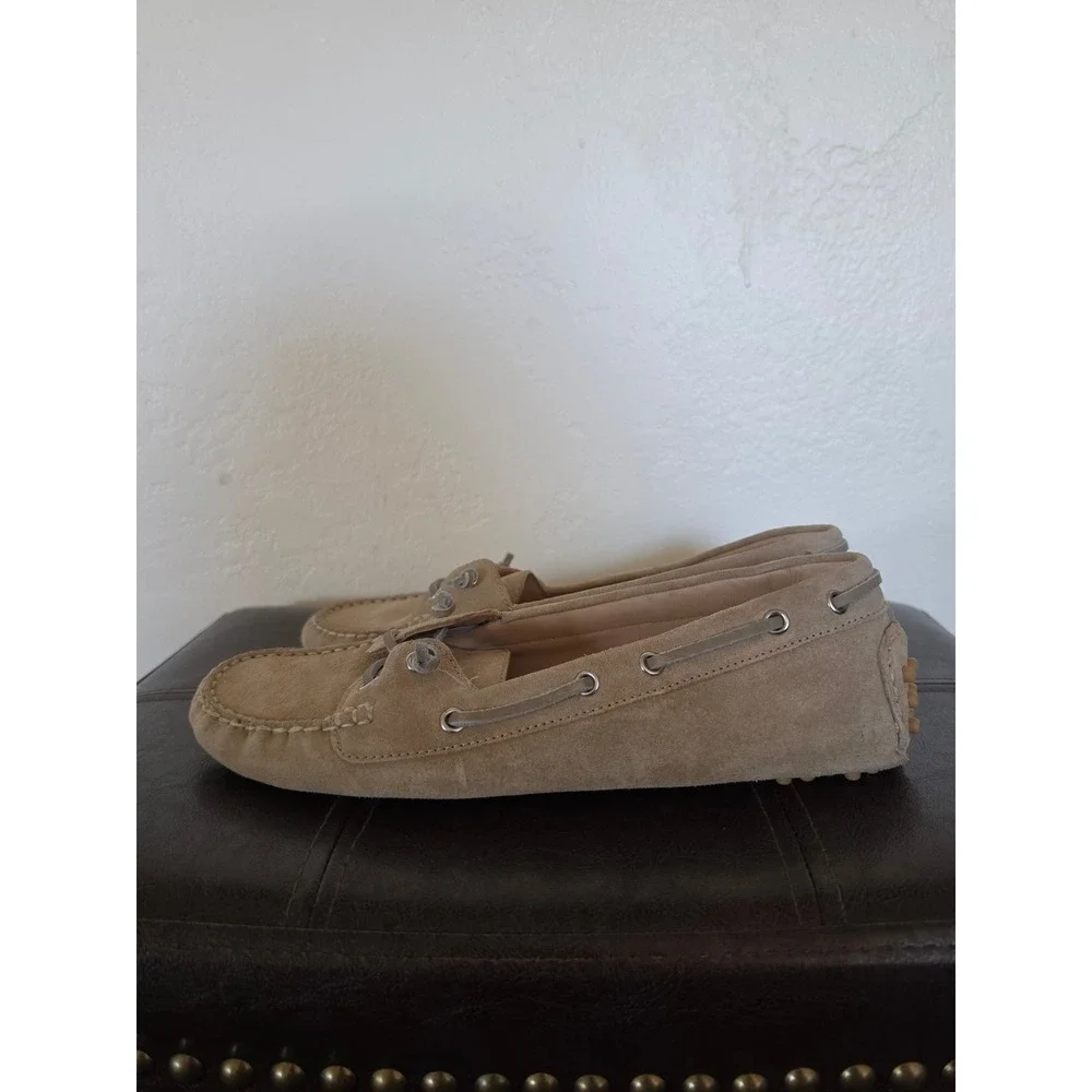 Veronica Beard Jia Boater Old Money Minimalist Tan Cream Suede Loafers sz 8.5